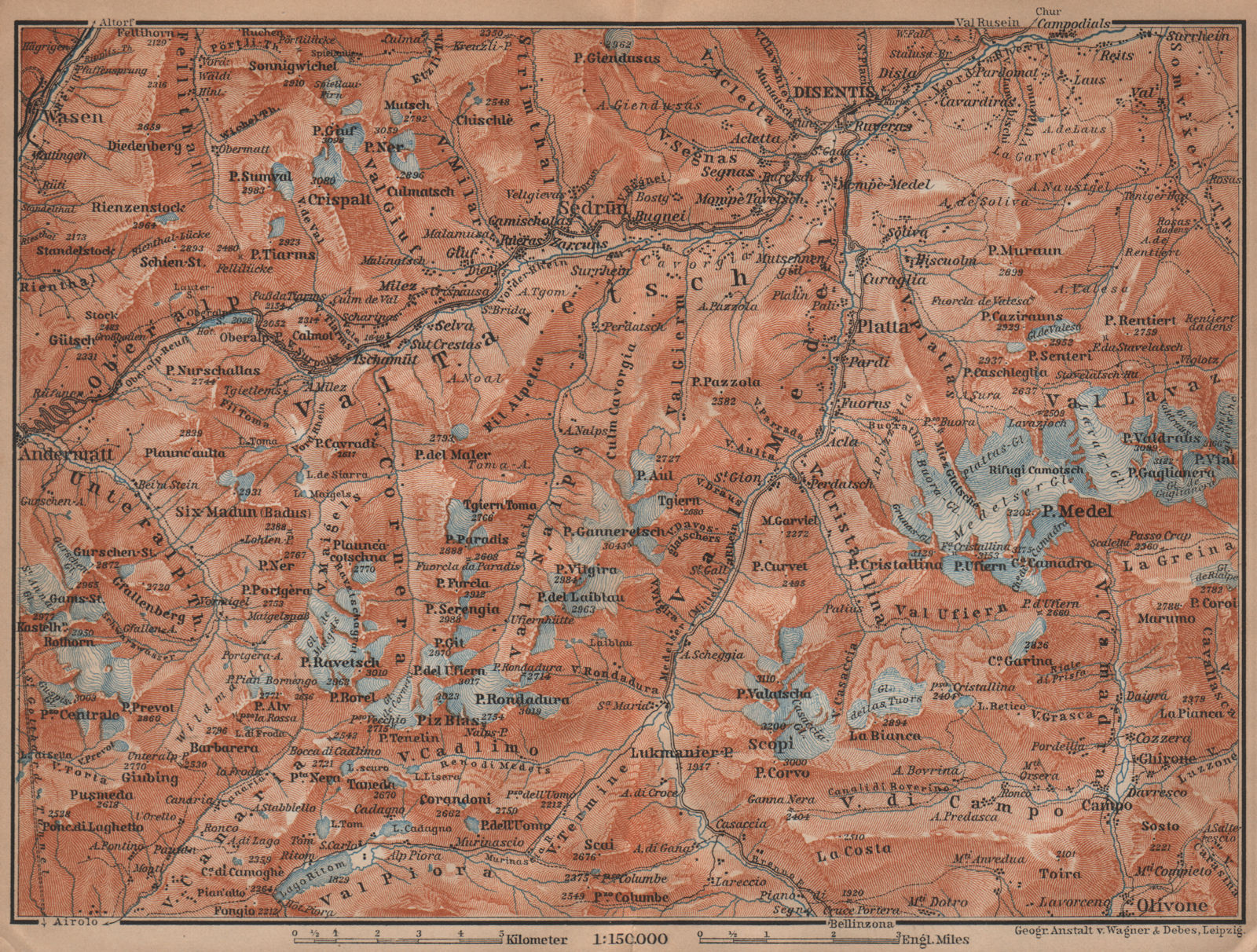 VAL TAVETSCH/MEDEL. Andermatt Disentis Sedrun Wassen Piz Medel. Topo-map 1901